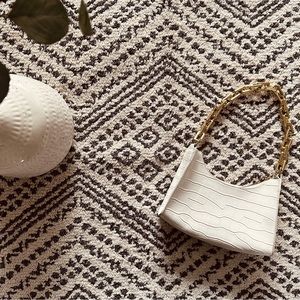 White Croc Handbag with Gold Chain Link Strap